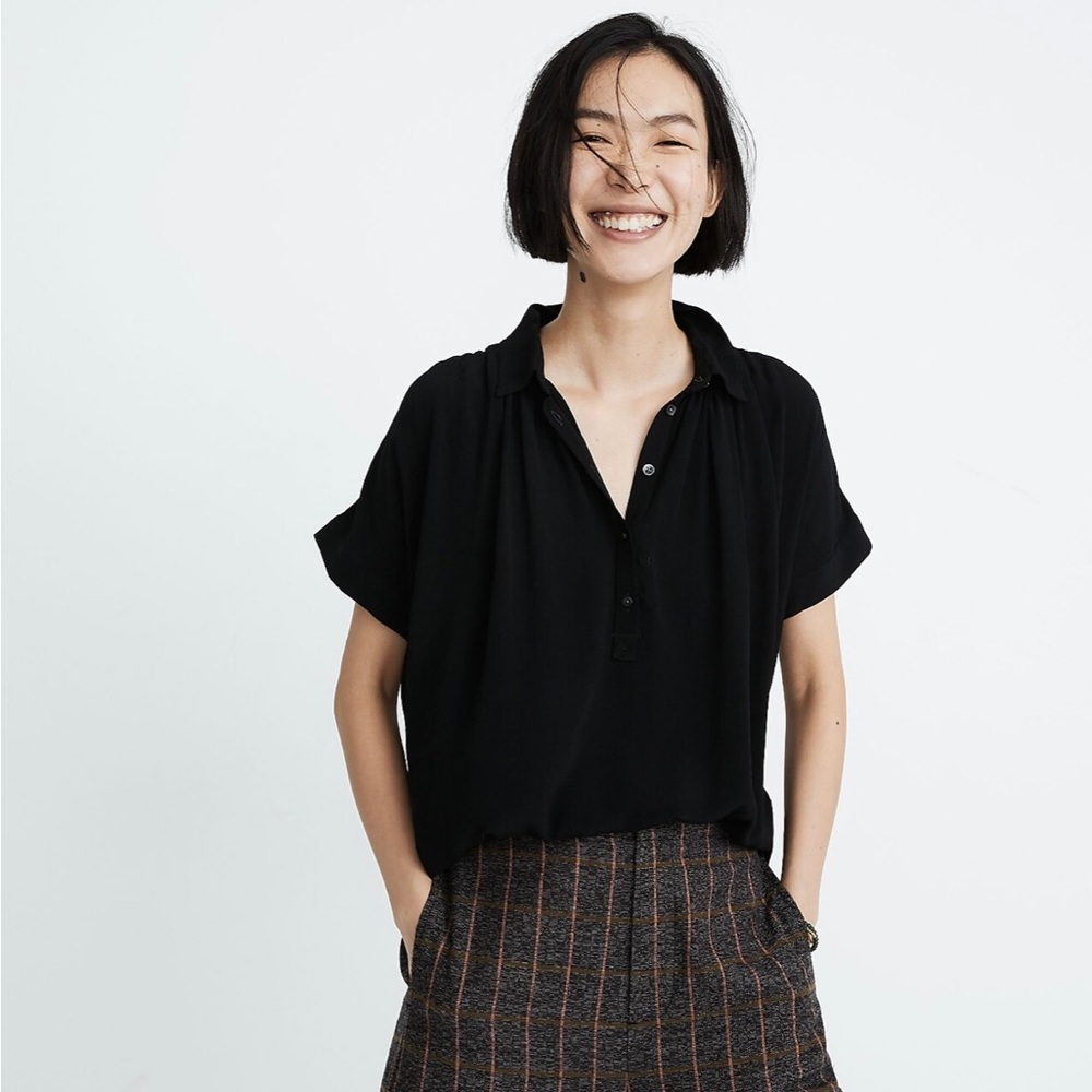 Madewell Central Drapey Popover Shirt. Size XXS. Black.